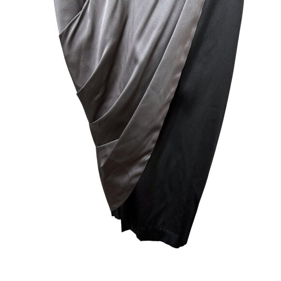Foley Corinna Silk Mini Dress Black Gray Satin Lycra Evening Party Wear V-Neck S - Picture 7 of 10